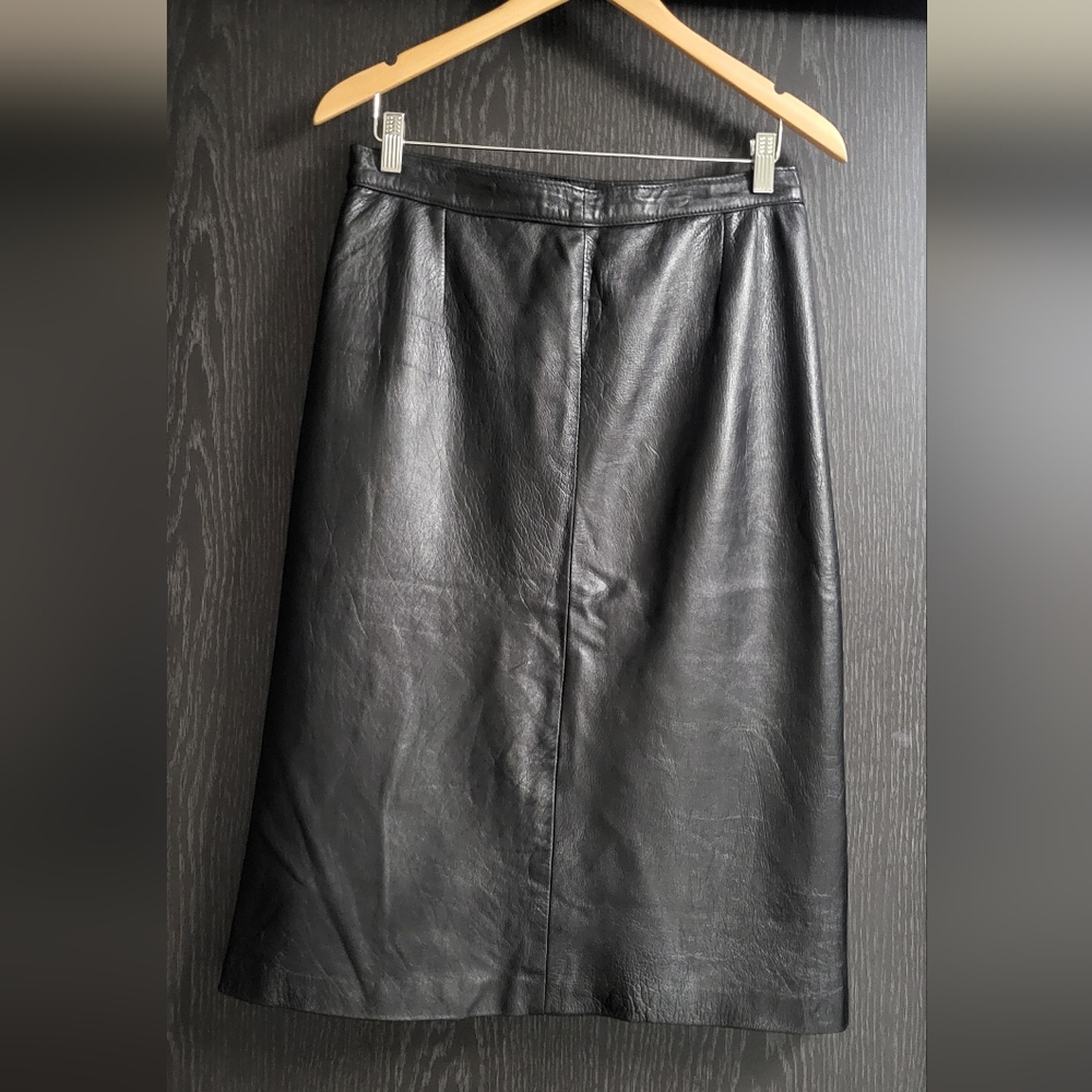 Vera Pelle Black Leather Midi Skirt